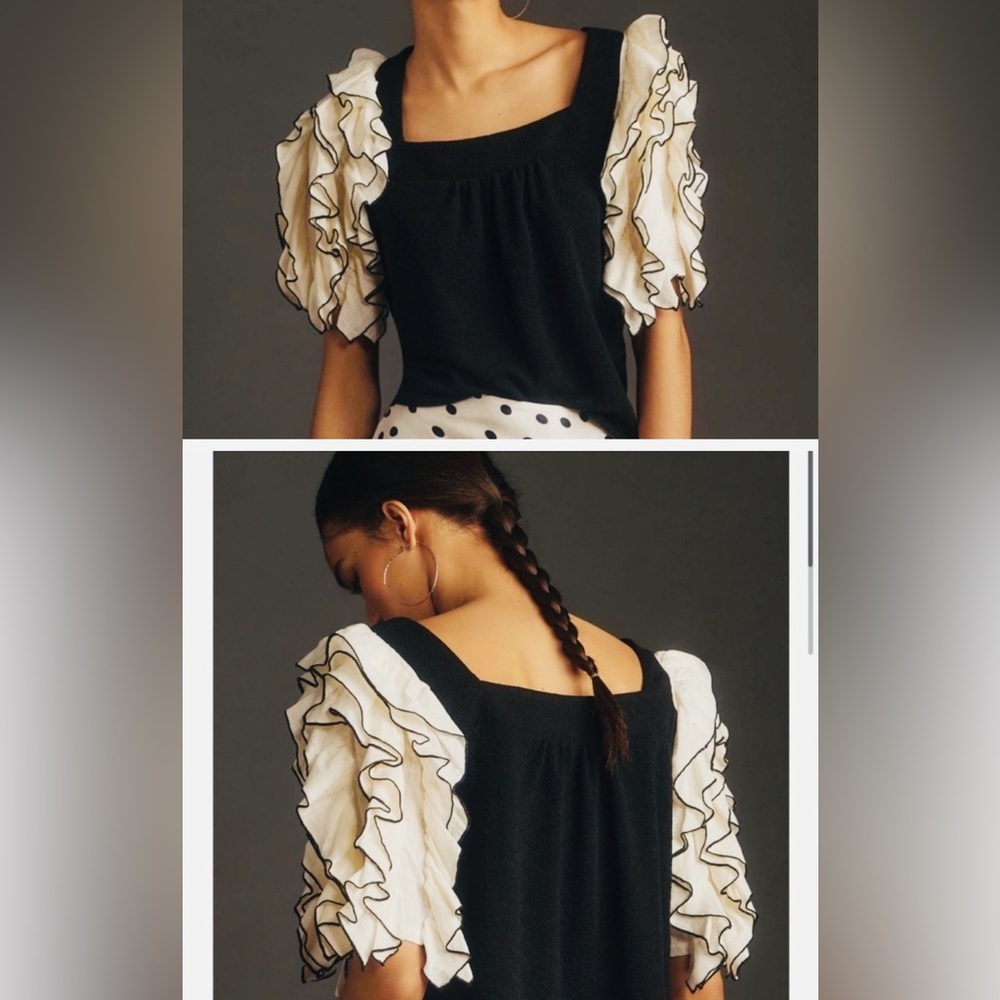 Anthropologie Sunday in Brooklyn Square neck Ruffle Sleeve Babydoll Top